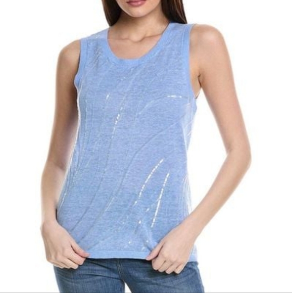 Tommy Bahama sequin embellished tank top linen blend, blue Size S - Picture 3 of 9
